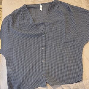 Mango Light Blue Checked V-Neck Button Front Women’s Top